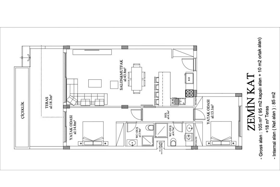 Трехкомнатные квартиры разной планировки в современном комплексе Ени- Богазычи