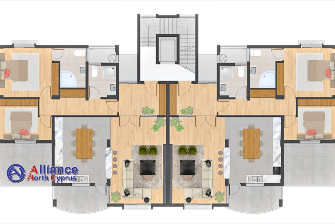 Квартиры 2+1 и 3+1 и пентхаусы 1+1 в красивом комплексе в Богаз